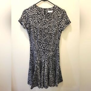 Calvin Klein Women's Black White Cap-Sleeve Animal Print Fit Flare Dress Size 2